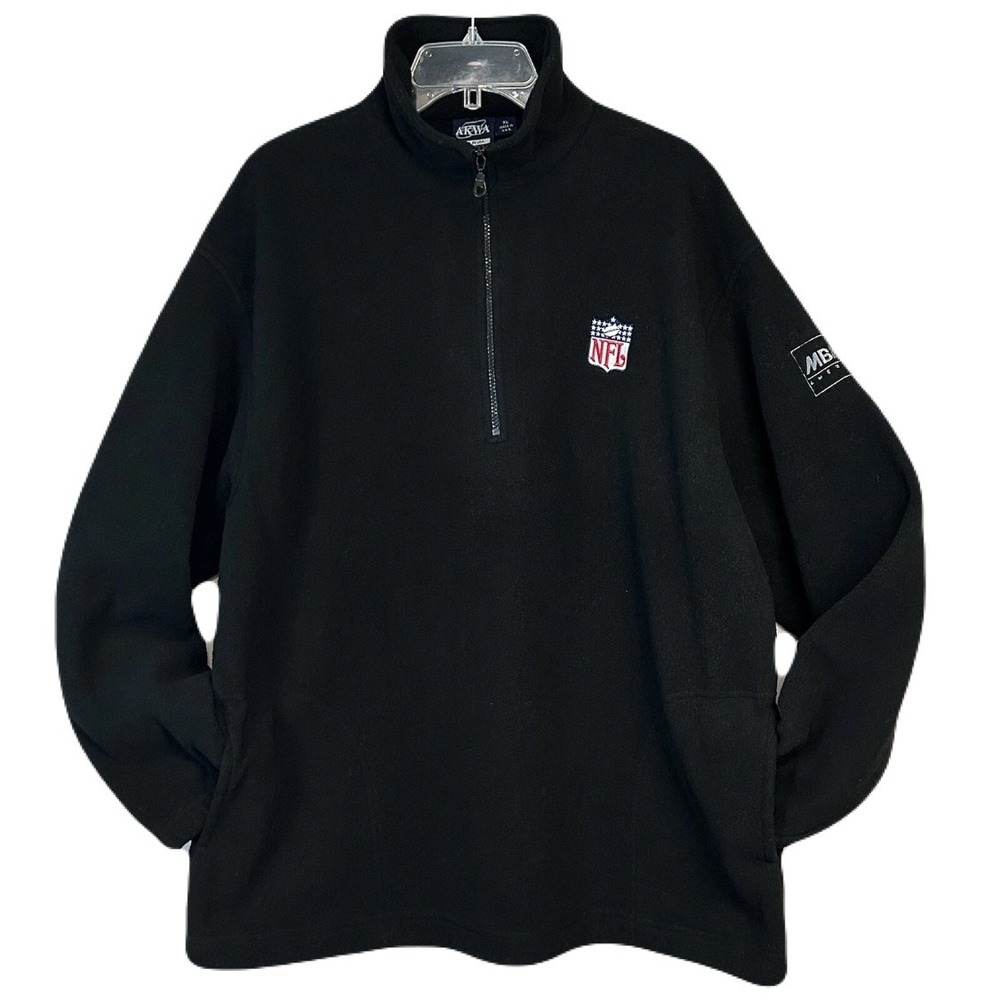 Vintage AKWA NFL 1/4 Zip Fleece Pullover Jacket Men XL Black Pockets USA Made